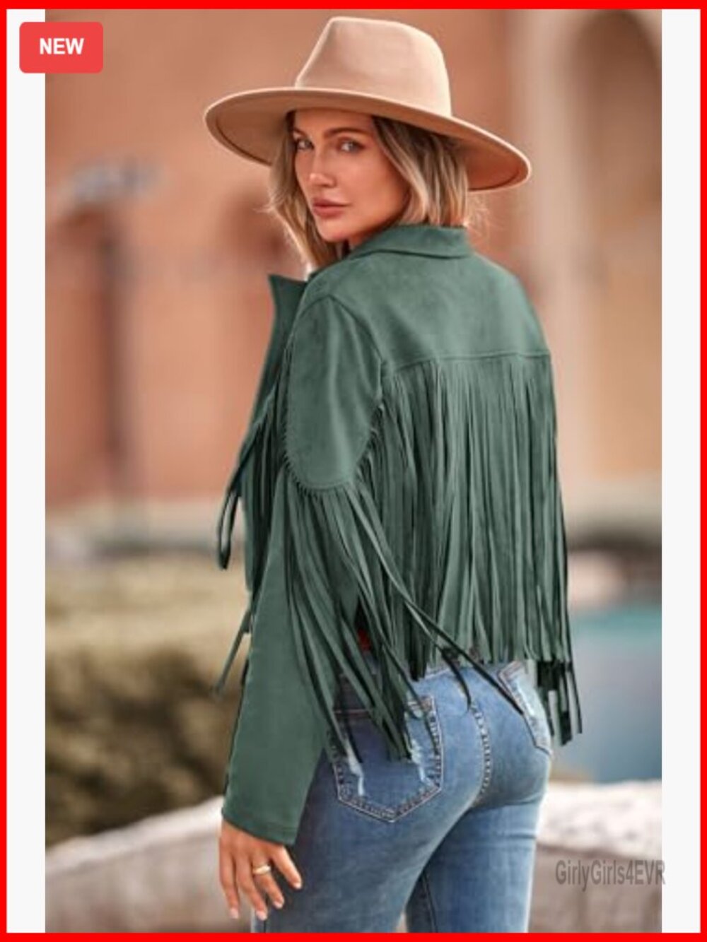 Faux Suede Fringe Cropped Jacket, Motorcycle Style, Fitted, Long Sleeve - Picture 2 of 7